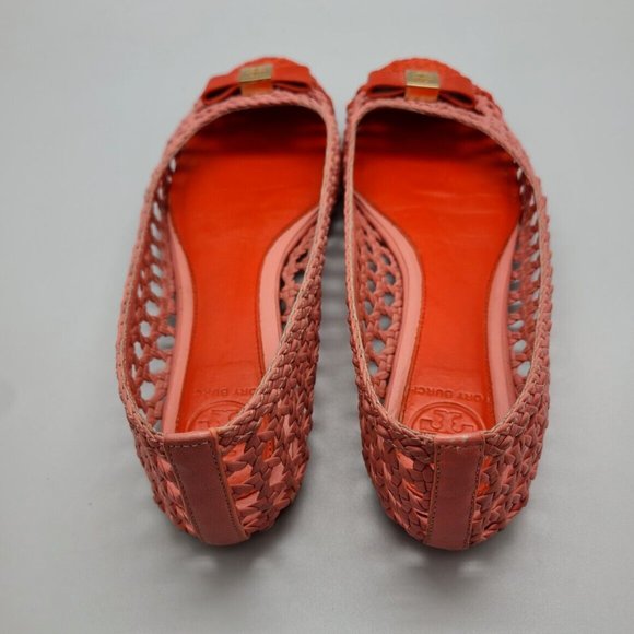$275 Tory Burch Pink/orange Woven Carlyle Ballerina Flats Shoes, Sz 6,5 - Picture 3 of 6